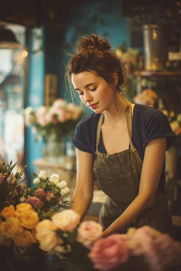 Florist arranging a bouquet in her small shop, an example of spending a personal loan should not cover